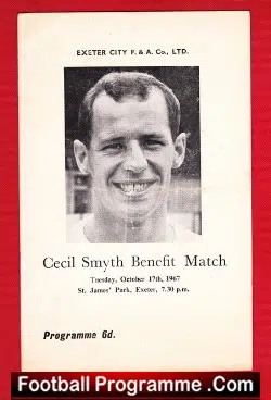 Cecil Smyth Testimonial Benefit Game Exeter City 1967 - football programme