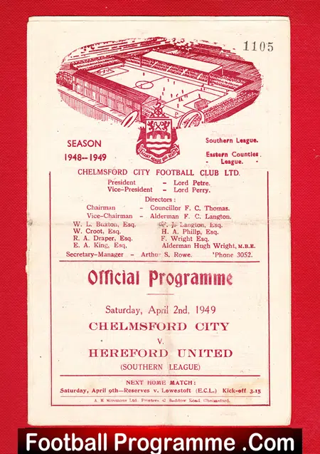 Chelmsford City v Hereford United 1949 – Southern League