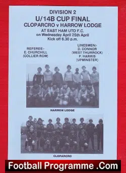 Cloparcro v Harrow Lodge 1980s - Under 14's Cup Final - football programme