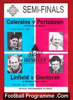 Coleraine v Portadown 1990 - Irish Cup Semi Final - football programme
