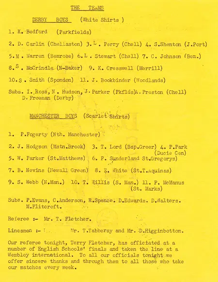 Derby Boys v Manchester Boys 1983 - Schoolboys Match