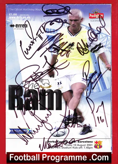 Derby County v Barcelona 2001 - Multi Signed Autographs
