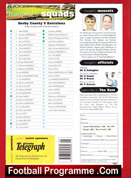 Derby County v Barcelona 2001 - Multi Signed Autographs