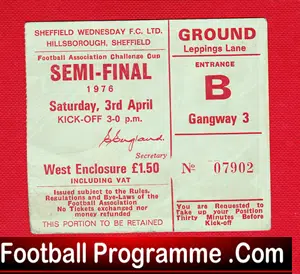 Derby County v Manchester United 1976 FA Cup Semi Final Ticket +