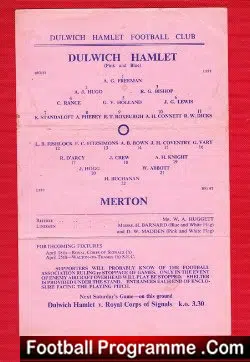 Dulwich Hamlet v Merton 1942 - Official Programme 40s - football programme