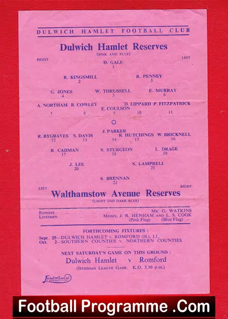 Dulwich Hamlet v Walthamstow Avenue 1948 – Reserves 1940s