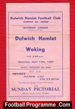 Dulwich Hamlet v Woking 1937 - Rare 1930s Football Programme - football programme