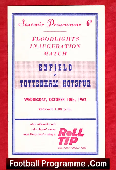 Enfield v Tottenham 1962 – Floodlights First Match Souvenir