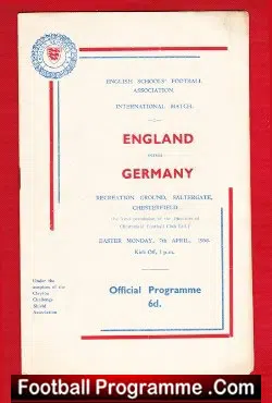 England v Germany 1958 - Schools Match at Chesterfield - football programme
