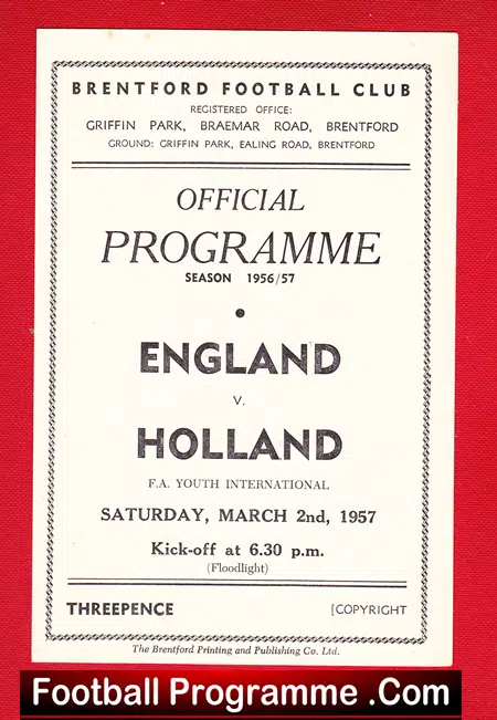 England v Holland 1957 - FA Youth International at Brentford
