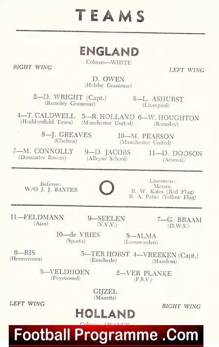 England v Holland 1957 - FA Youth International at Brentford