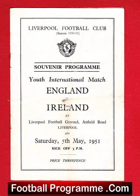 England v Ireland 1951 – Youth International Liverpool FC + Harry Gregg