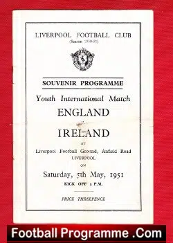 England v Ireland 1951 – Youth International Liverpool FC + Harry Gregg