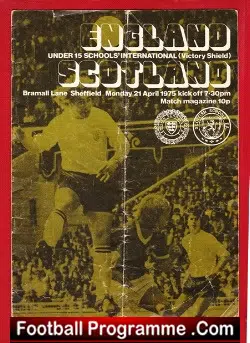 England v Scotland 1975 – Under 15 Schoolboys Boys at Sheffield