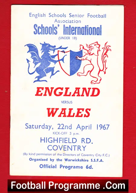 England v Wales 1967 – Schoolboys International at Coventry