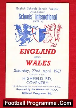 England v Wales 1967 – Schoolboys International at Coventry