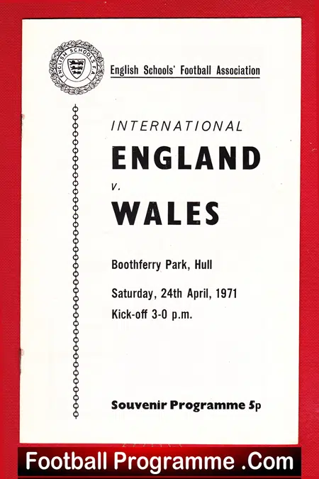 England v Wales 1971 – Schoolboys at Hull
