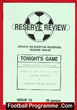 Everton v Manchester United 1995 - Reserves Match - football programme