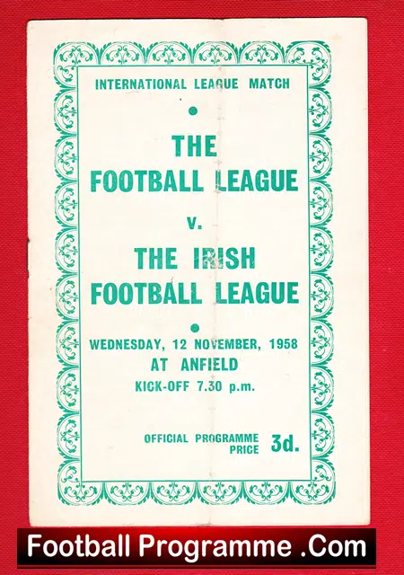 Football League v Ireland Football League 1958 - at Liverpool