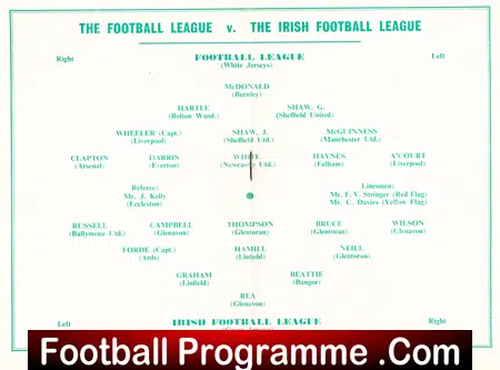 Football League v Ireland Football League 1958 - at Liverpool