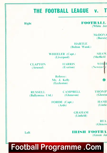 Football League v Ireland Football League 1958 - at Liverpool