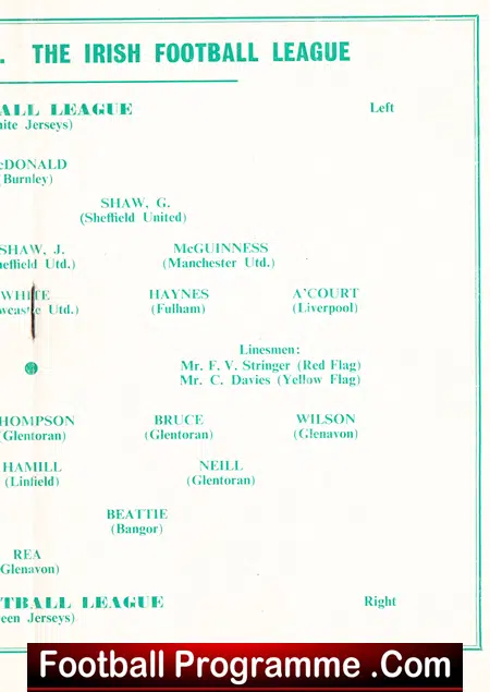 Football League v Ireland Football League 1958 - at Liverpool