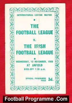 Football League v Ireland Football League 1958 - at Liverpool - football programme