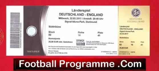 Germany v England 2017 - Football Ticket at Dortmund - football memorabilia