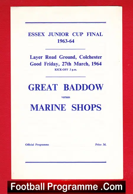 Great Baddow v Marine Shops 1964 – Essex Junior Cup Final