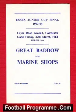 Great Baddow v Marine Shops 1964 – Essex Junior Cup Final