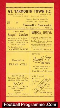 Great Yarmouth v Stowmarket 1959 - Eastern Counties League - football programme