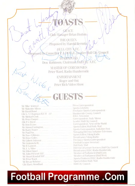 Hull City Celebration Dinner Dance Multi Autographed Signed 1985