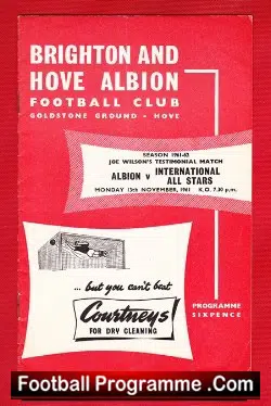 Joe Wilson Testimonial Benefit Match Brighton Hove Albion 1961 - football programme