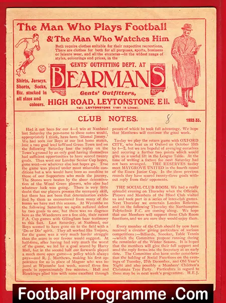 Leytonstone v Oxford City 1932 – 1930s Football Programmes
