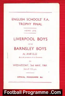 Liverpool Boys v Barnsley Boys 1961 - Schools Trophy Final - football programme