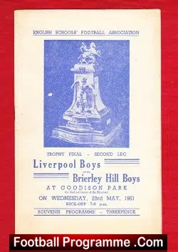 Liverpool Boys v Brierley Hill Boys 1951 - Trophy Final Everton - football programme