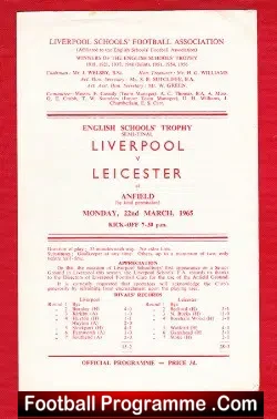 Liverpool Boys v Leicester Boys 1965 - Schoolboys Semi Final - football programme