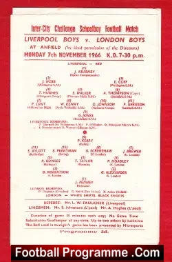 Liverpool Boys v London Boys 1966 - Schoolboys Challenge Match - football programme