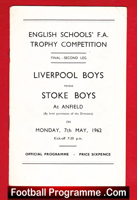 Liverpool Boys v Stoke Boys 1962 - Schoolboys Cup Final Anfield