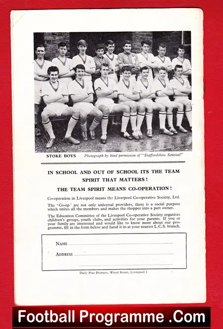 Liverpool Boys v Stoke Boys 1962 - Schoolboys Cup Final Anfield