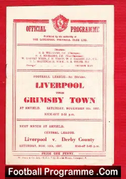 Liverpool v Grimsby Town 1947 - 1940s Football Programmes - football programme