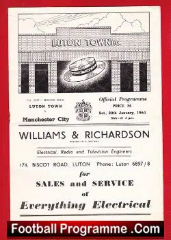 Luton Town v Manchester City 1961 Denis Law Scored 6 Goals LOST - football programme