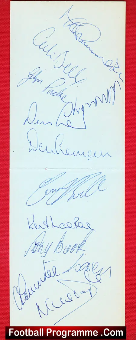 Manchester City Multi Autographed Signed Sheet 1973 - 1974