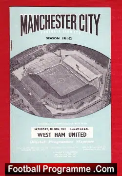 Manchester City v West Ham United 1961 - football programme