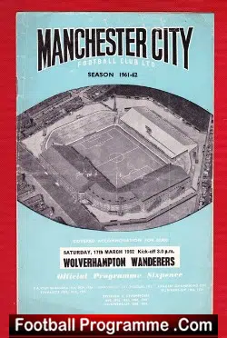 Manchester City v Wolves 1962 - football programme