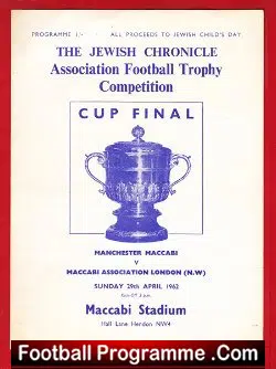 Manchester Maccabi v Maccabi Association London 1962 - Cup FINAL - football programme
