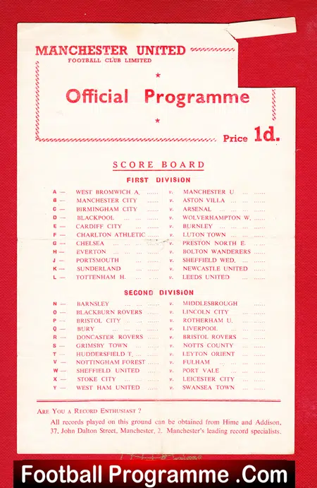 Manchester United v Chesterfield 1956 – Reserves Game + Bobby Charlton