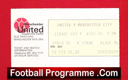 Manchester United v Manchester City 1977 – Football Ticket