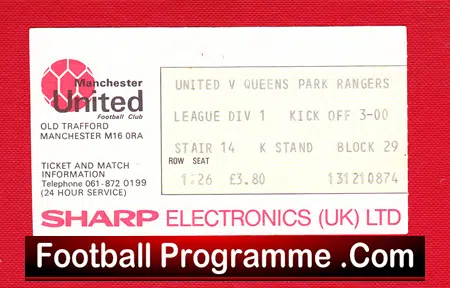 Manchester United v QPR 1985 – Football Ticket