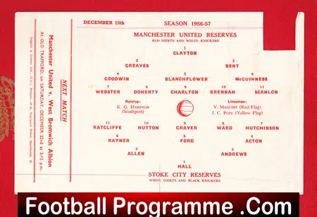 Manchester United v Stoke City 1956 – Reserves Match